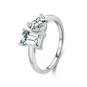 Emerald Cut Sterling Silver Heart-Shaped Zircon Ring for Women