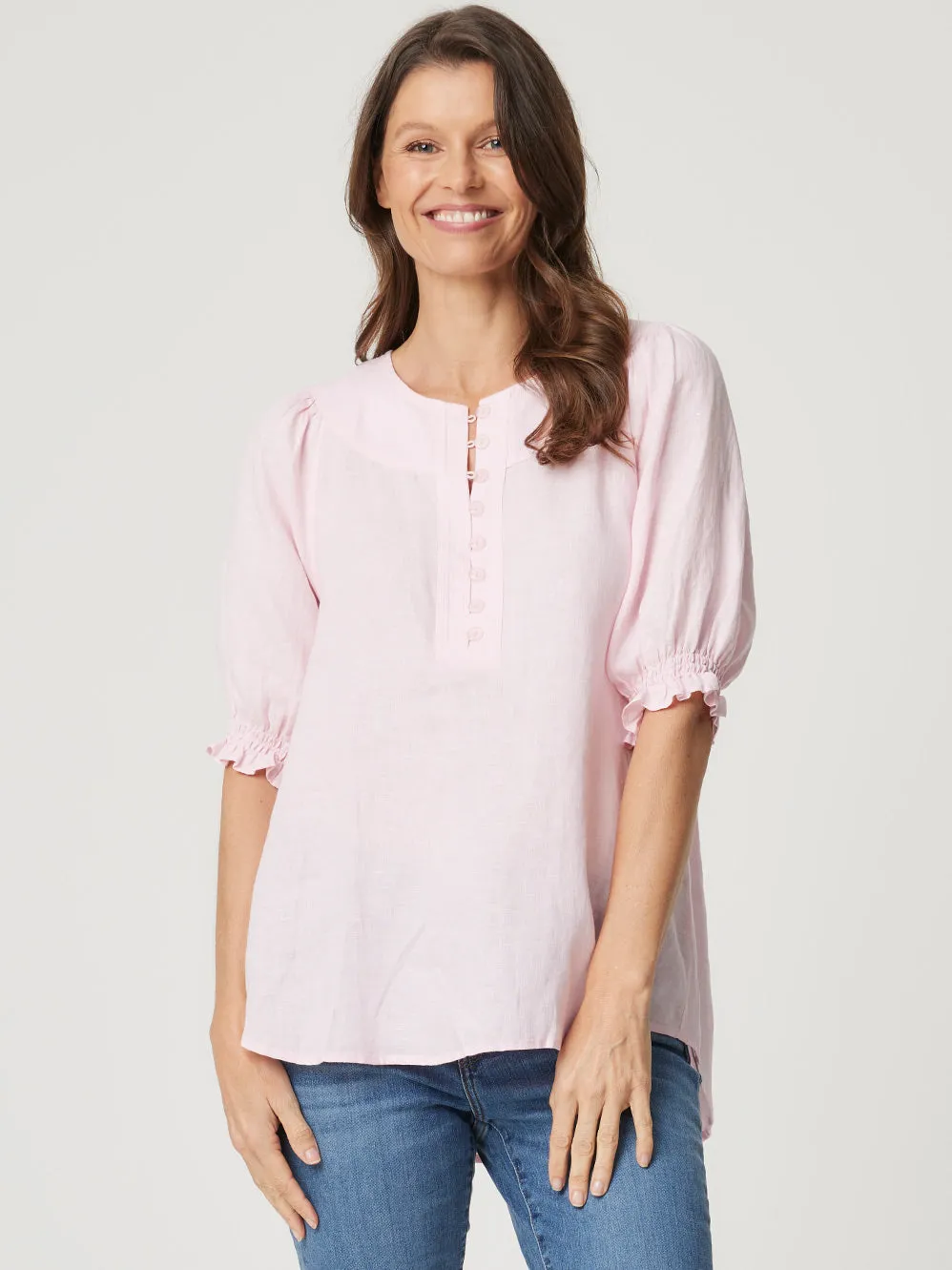 ENNI LINEN BUTTON FRONT TOP