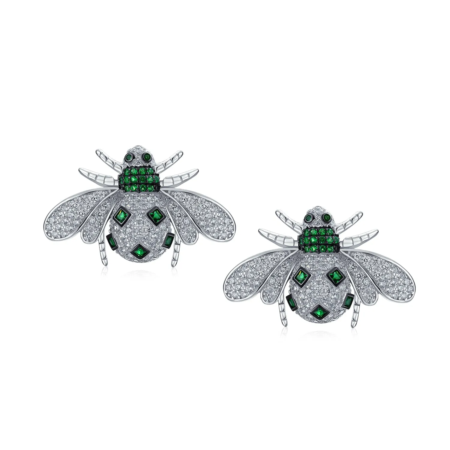 Estate Vintage Art Deco Queen Bee Stud Earrings with Green Emerald Zirconia