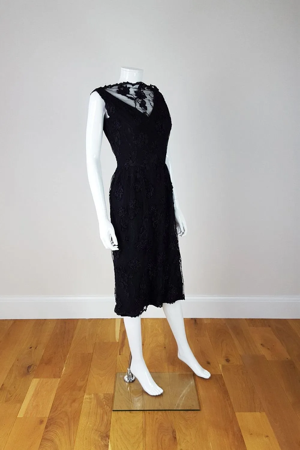 ESTEVEZ Vintage Black Lace Sleeveless Evening Dress (S)