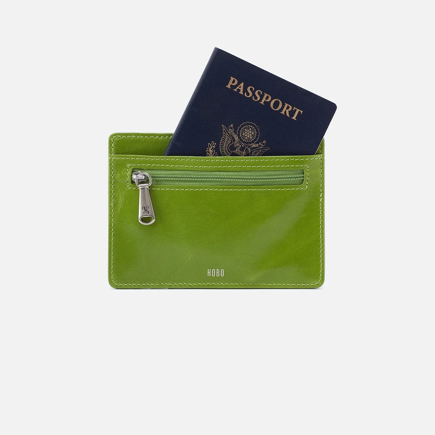 Euro Slide Card Case in Polished Leather - Garden Green