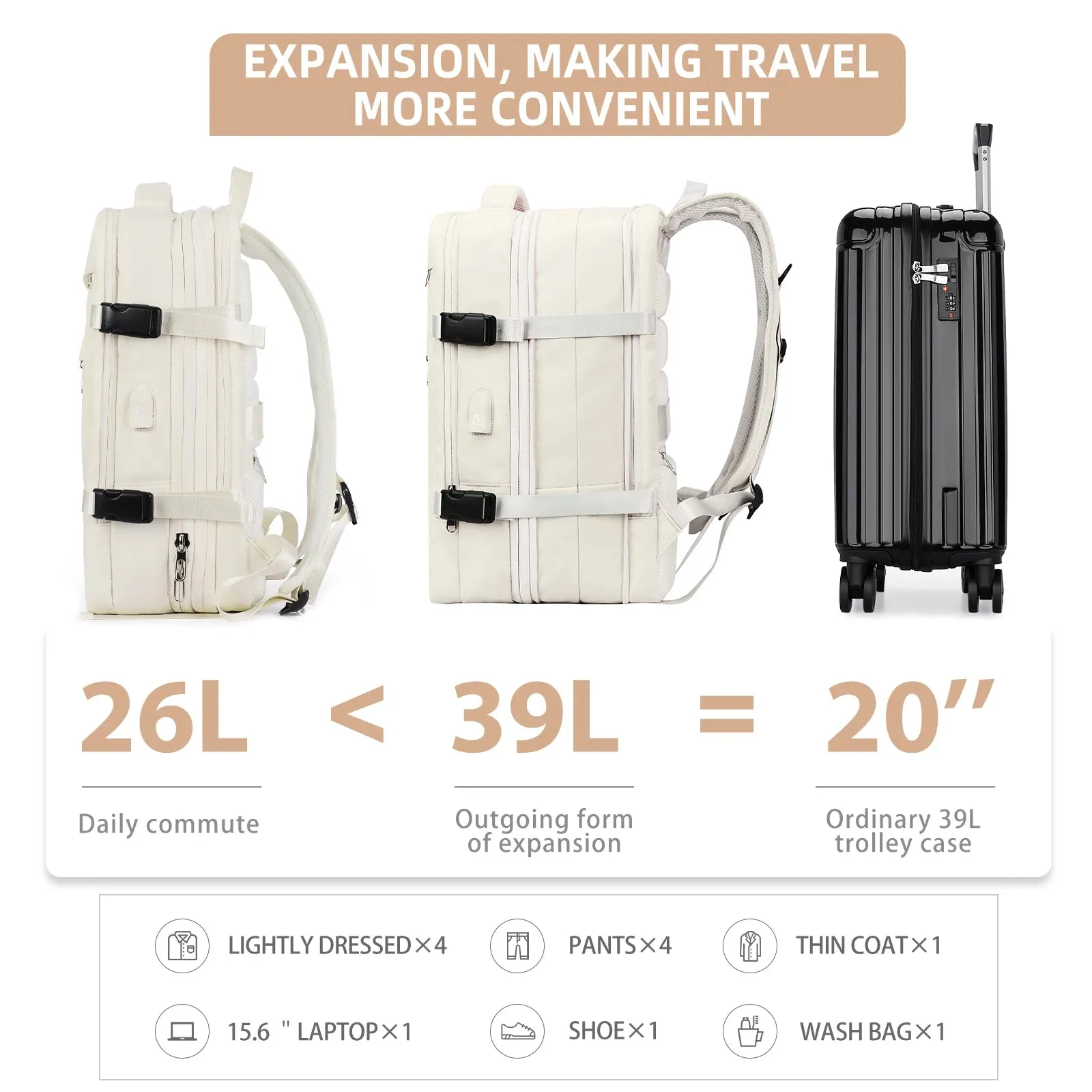 Expandable Purple Travel Backpack for Efficient Packing