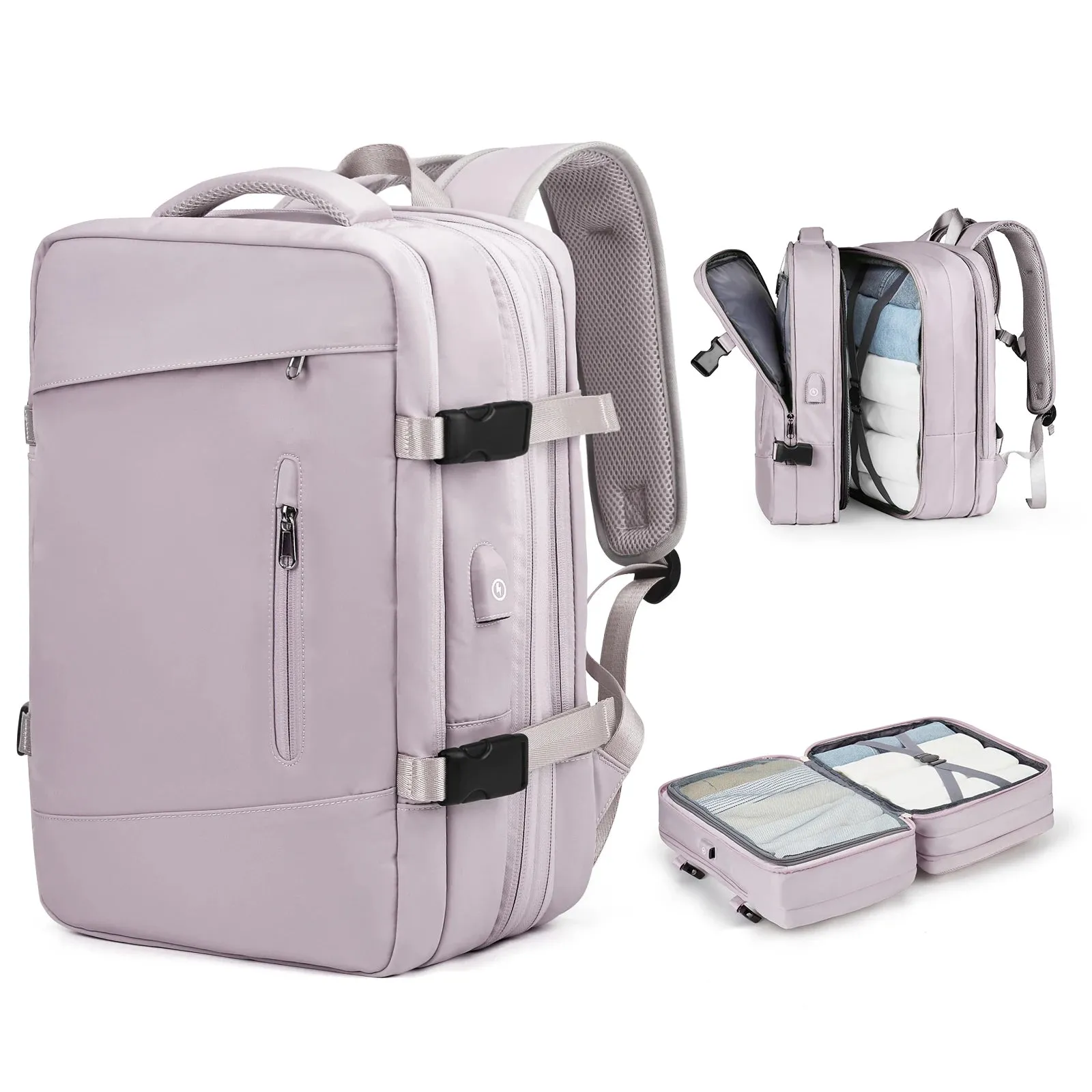 Expandable Purple Travel Backpack for Efficient Packing