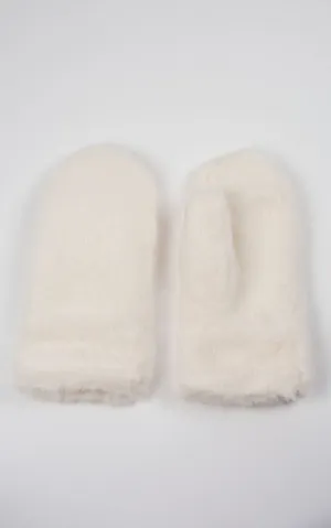 Faux Fur Mittens | White