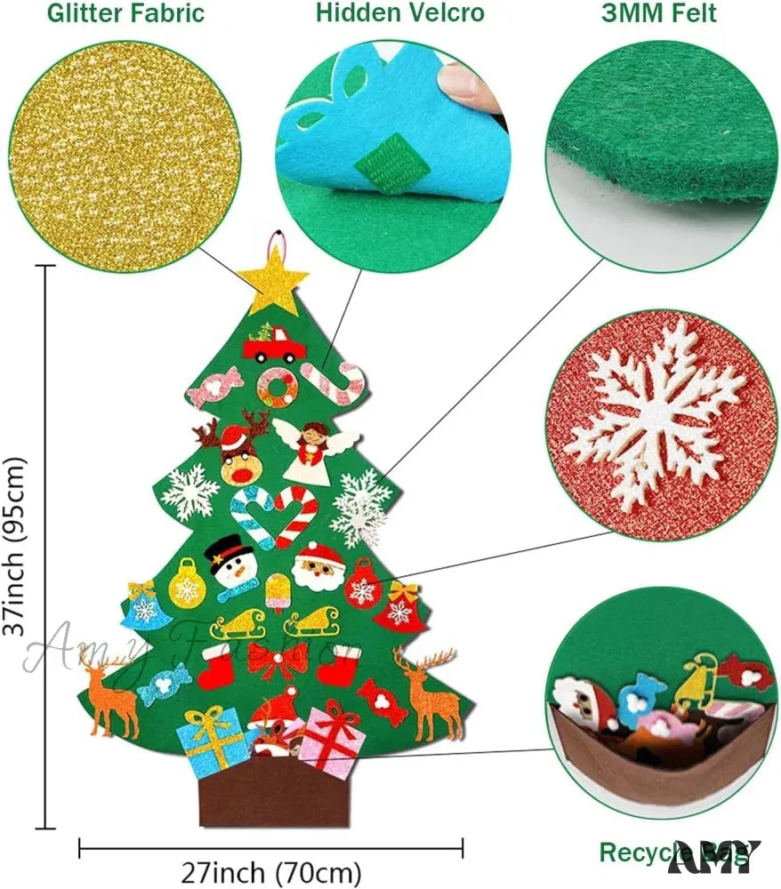 Felt Christmas Tree for Kids with Glitter Ornaments - 3ft