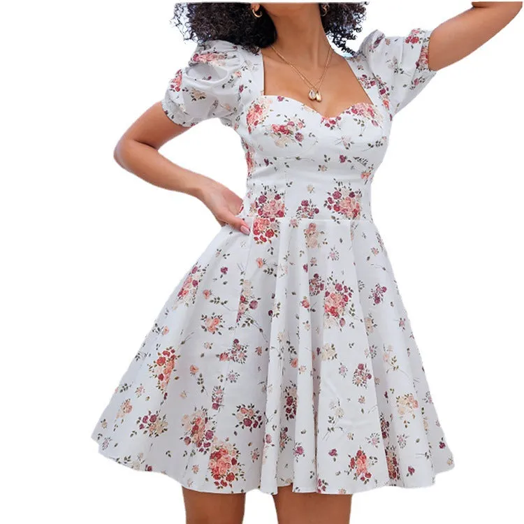 Floral Print Puff Sleeve Summer Dress