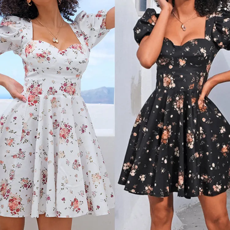 Floral Print Puff Sleeve Summer Dress