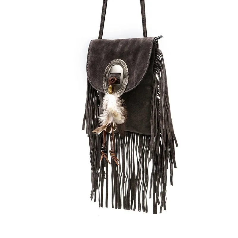 Fringe and Feather Tasselled Shoulder Bag