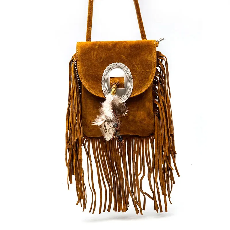 Fringe and Feather Tasselled Shoulder Bag