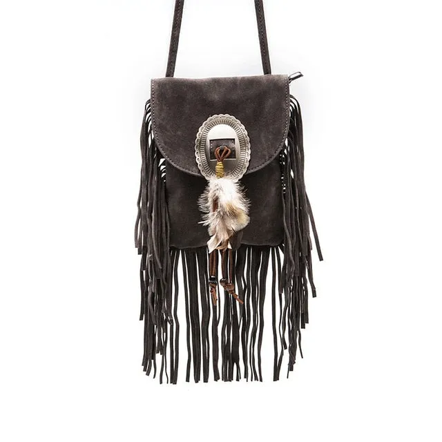 Fringe and Feather Tasselled Shoulder Bag