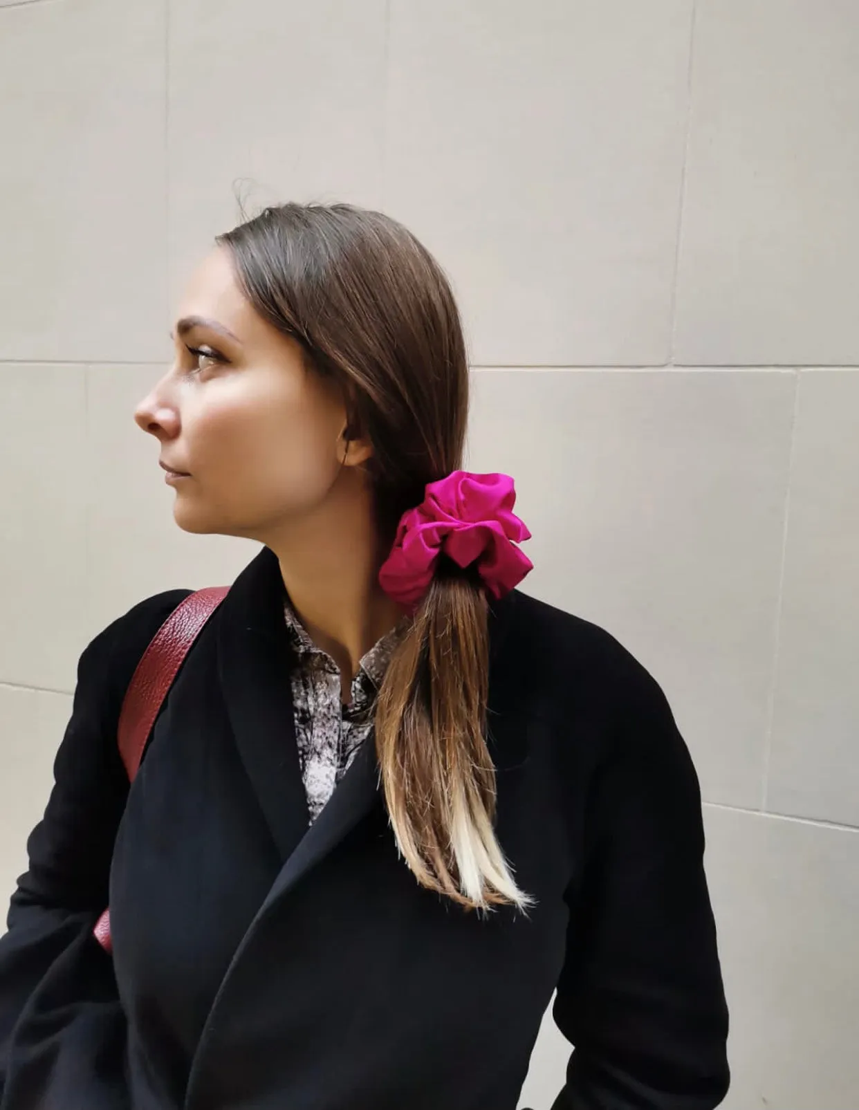 Fuchsia Satin scrunchie