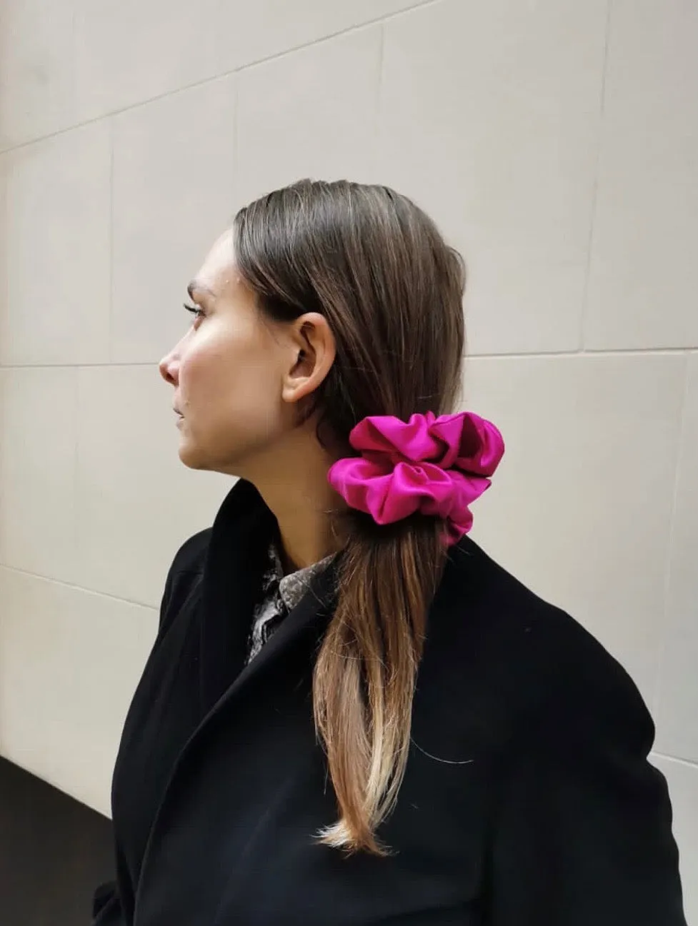 Fuchsia Satin scrunchie