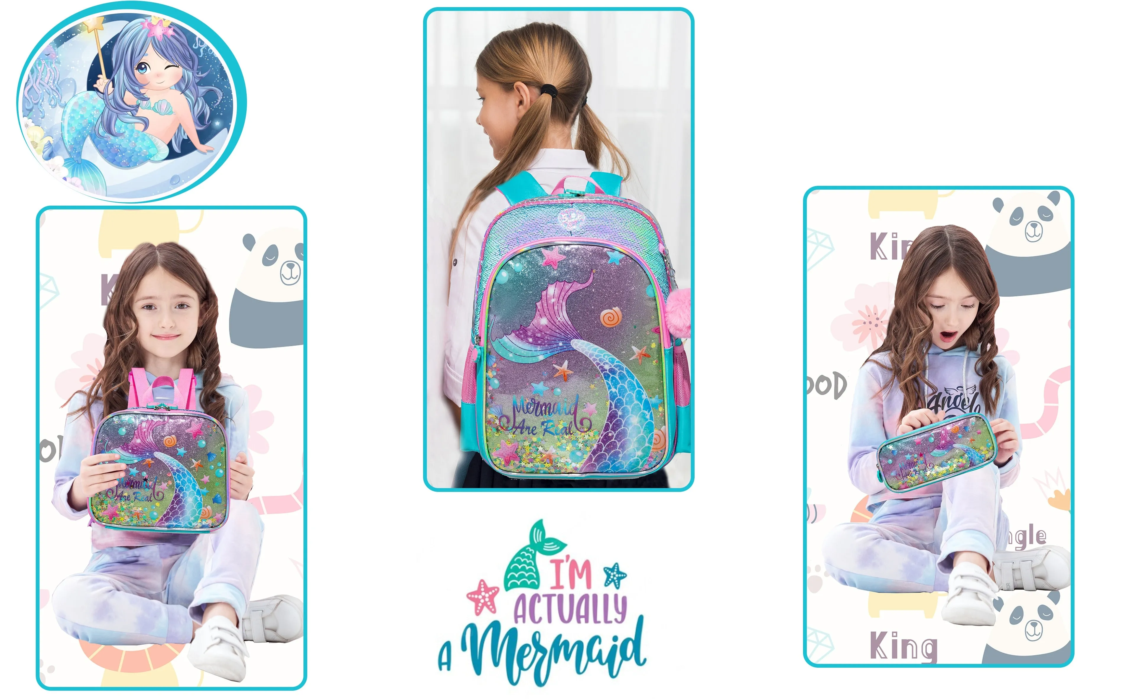 Full Size Cartoon School Backpack Set for Kids Girls