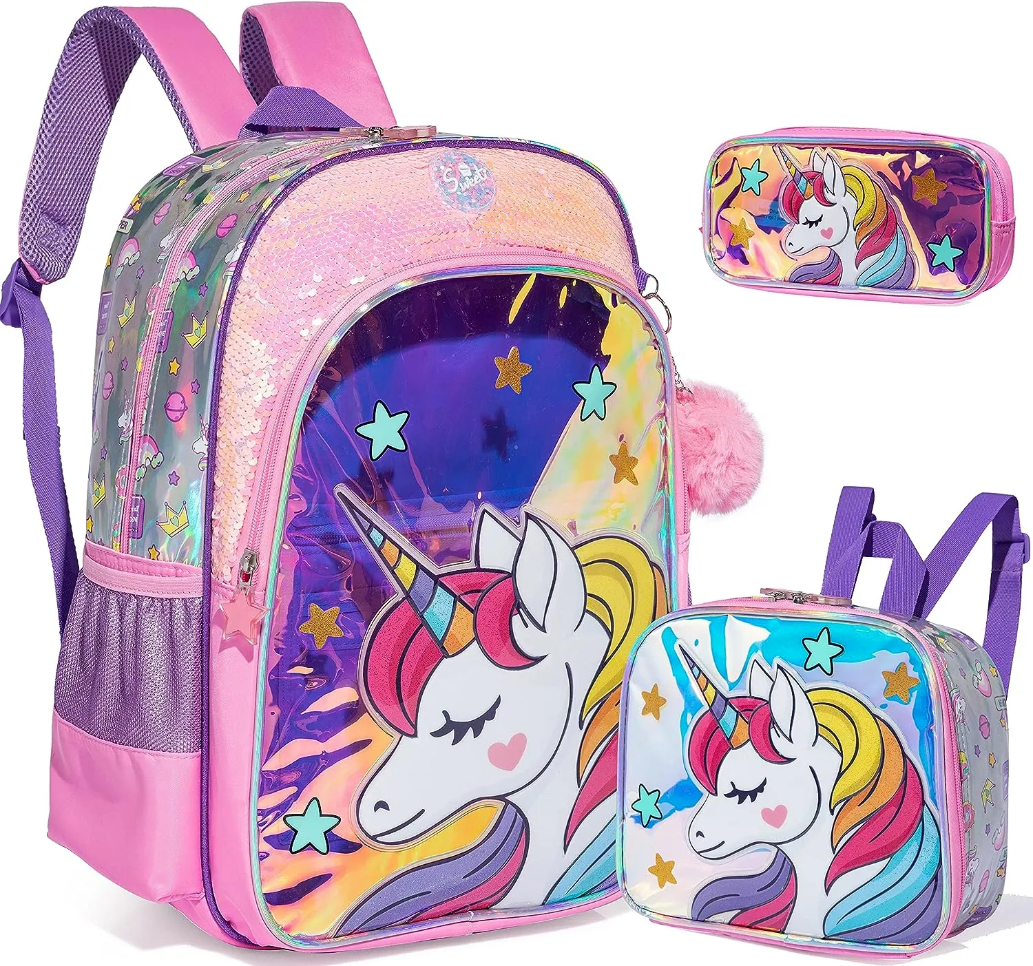 Full Size Cartoon School Backpack Set for Kids Girls