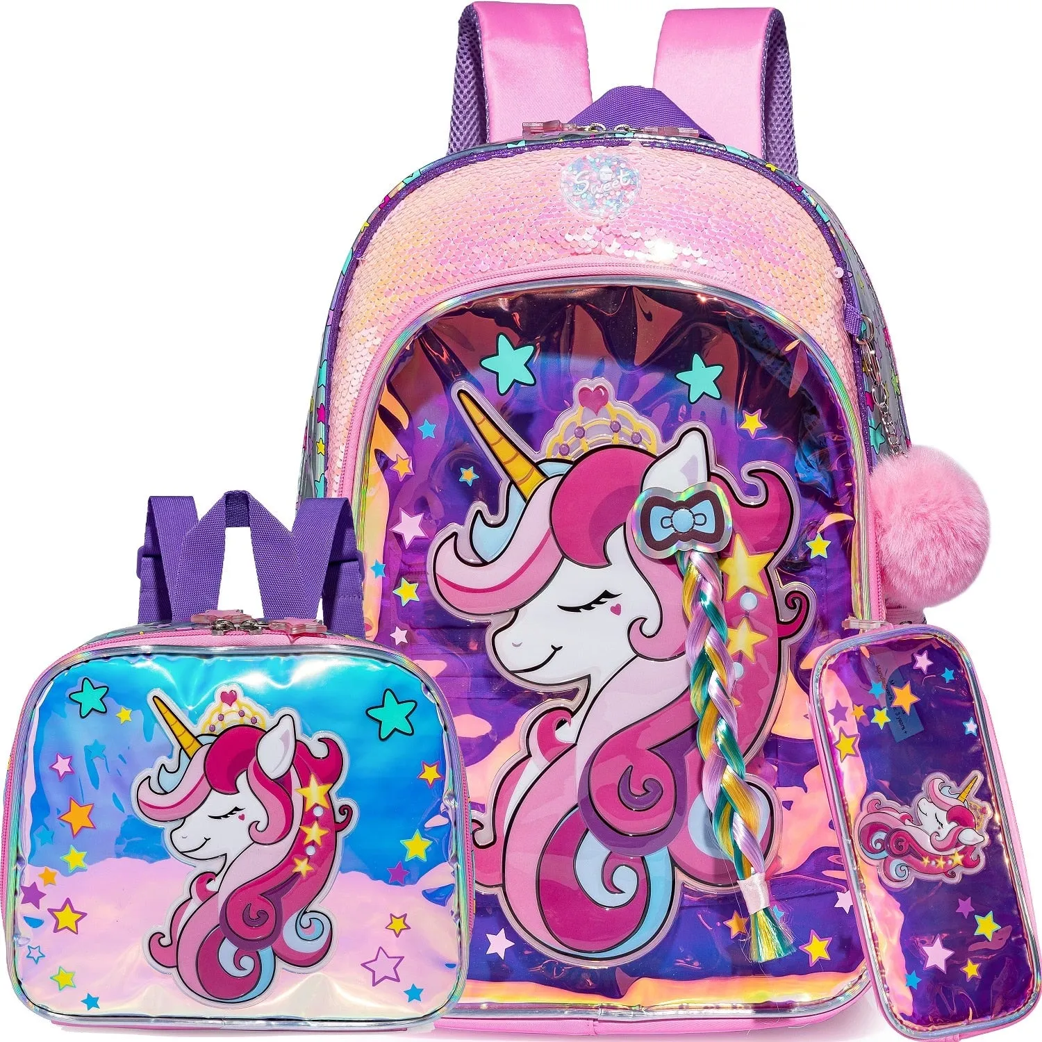 Full Size Cartoon School Backpack Set for Kids Girls