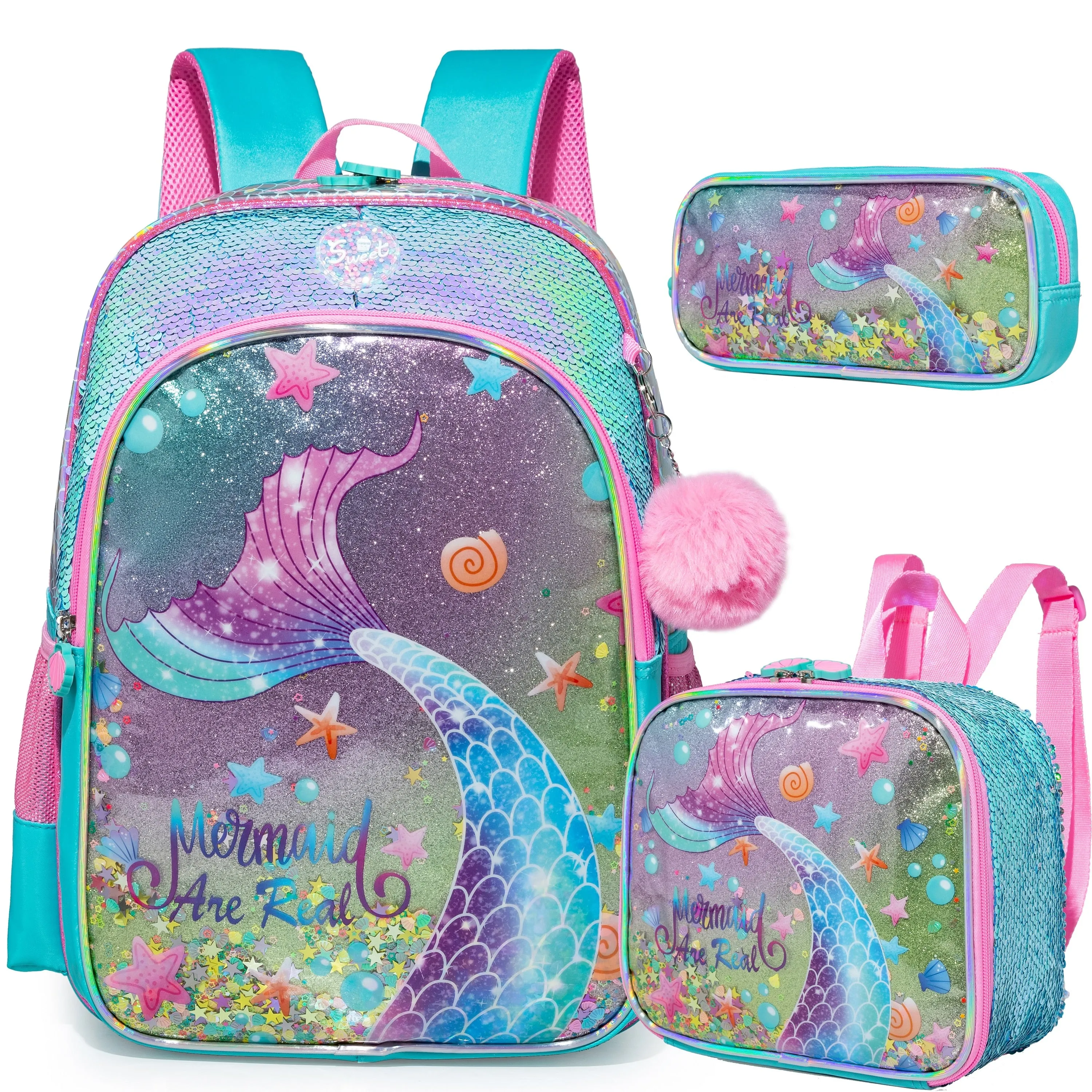 Full Size Cartoon School Backpack Set for Kids Girls