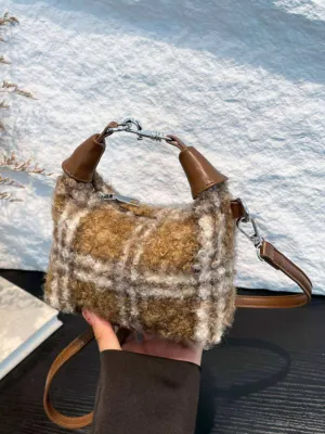 Fuzzy Polyester Mini Handbag with Zipper