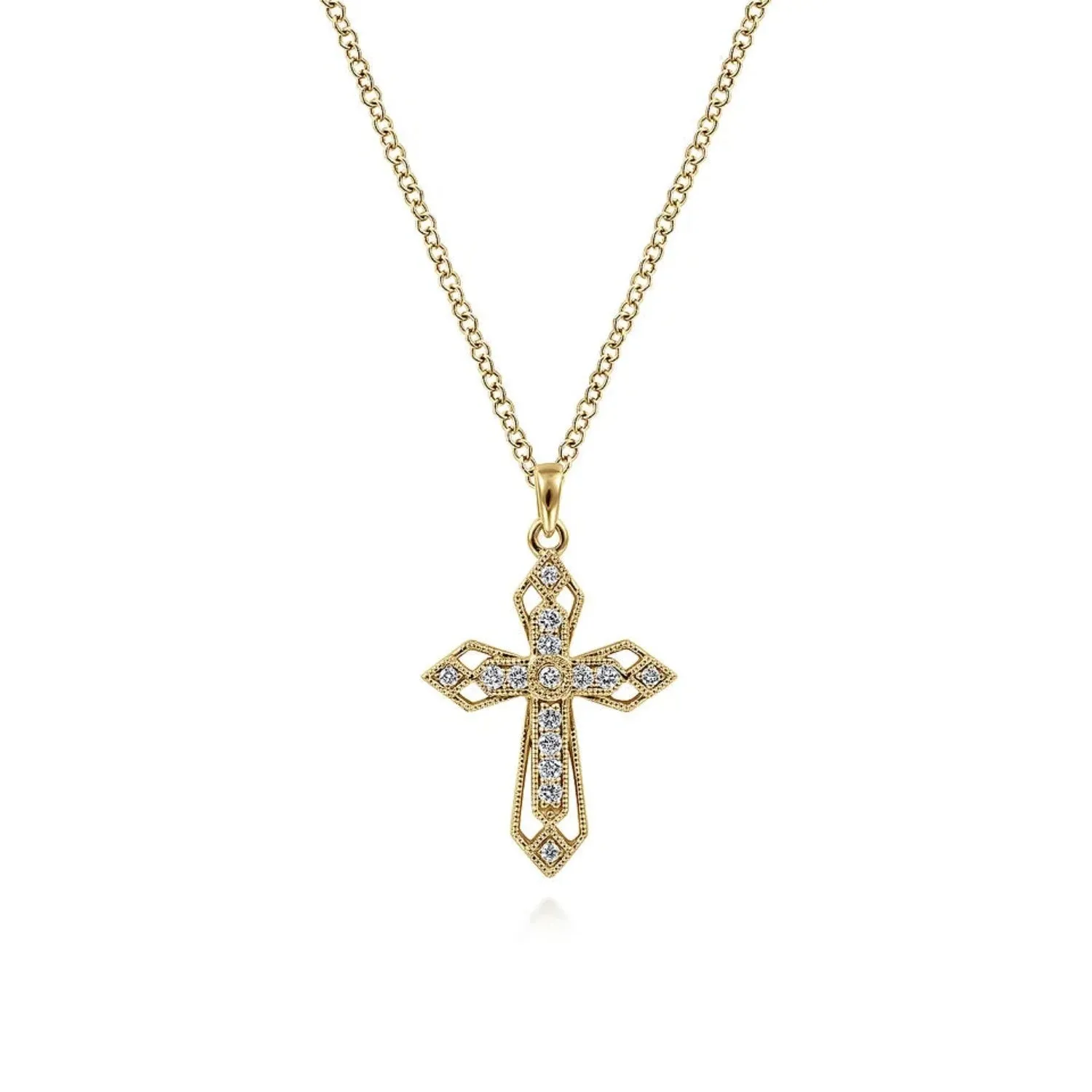 Gabriel & Co. Openwork Vintage Style Diamond Cross Necklace