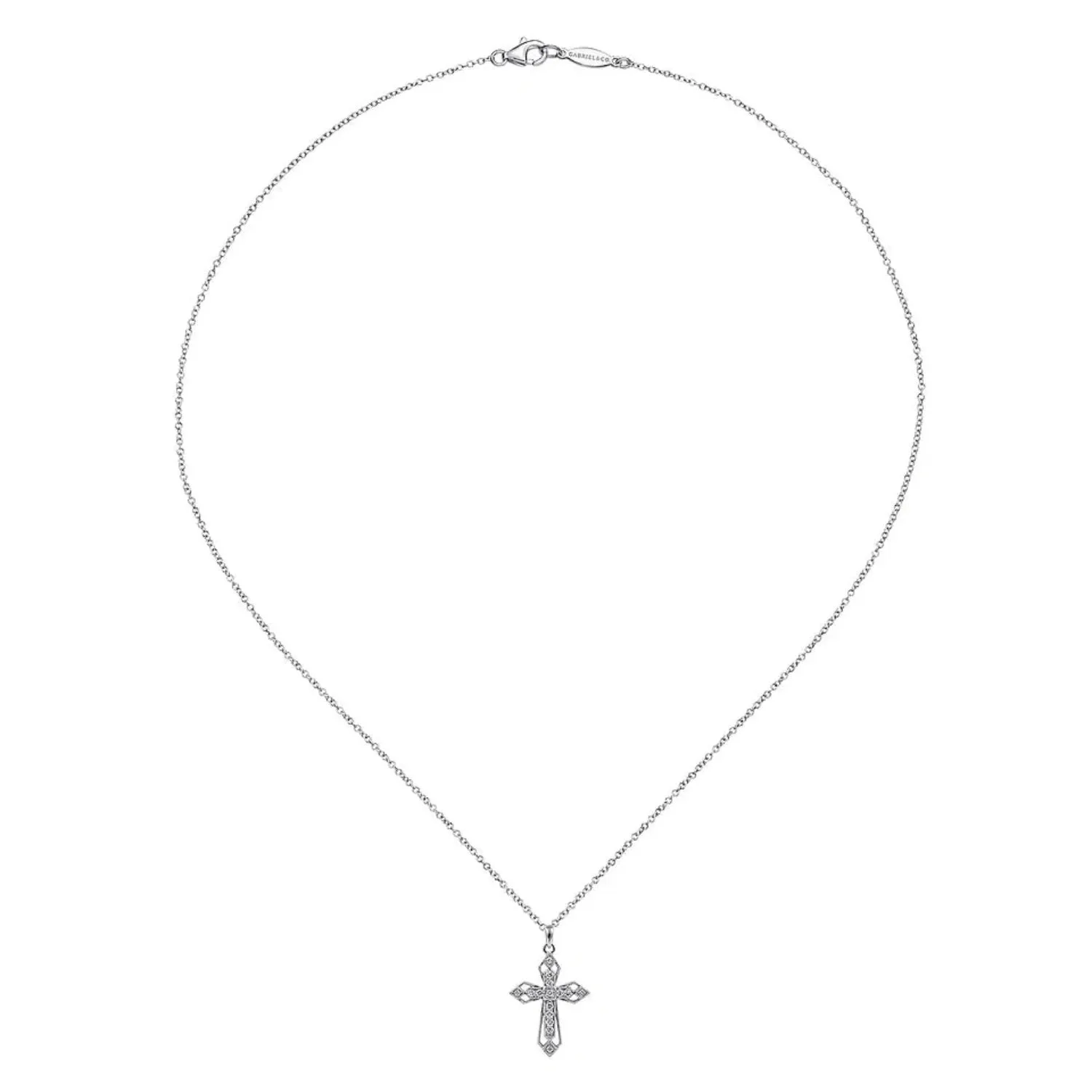 Gabriel & Co. Openwork Vintage Style Diamond Cross Necklace