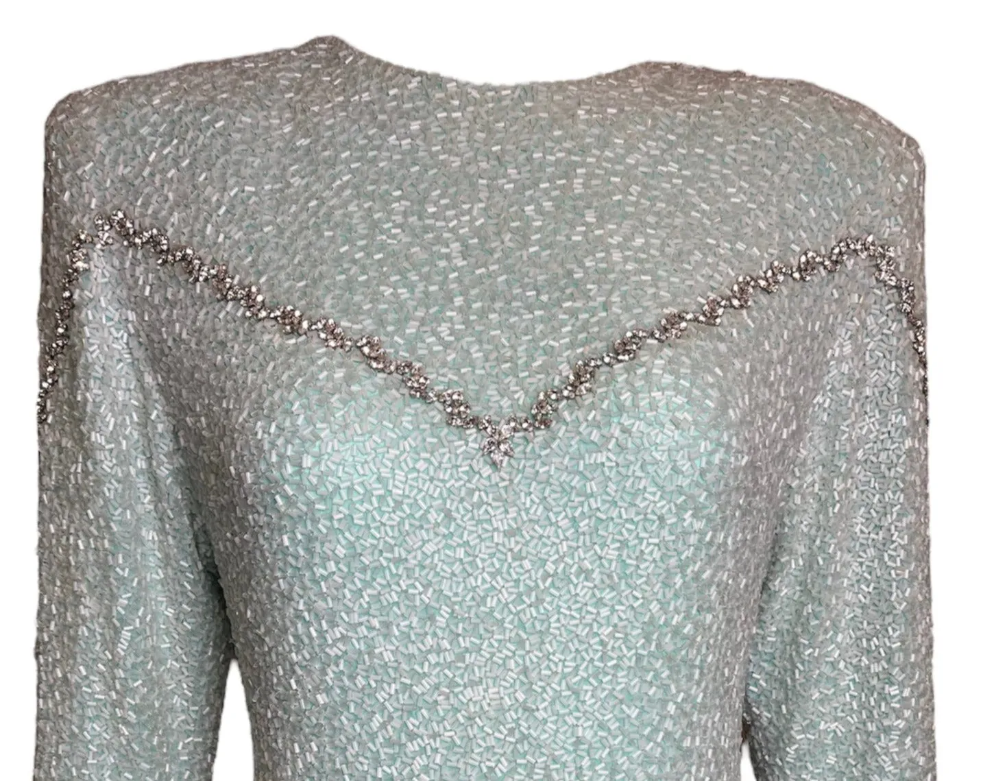 Galanos 80s Heavily Embellished Seafoam Green Gown