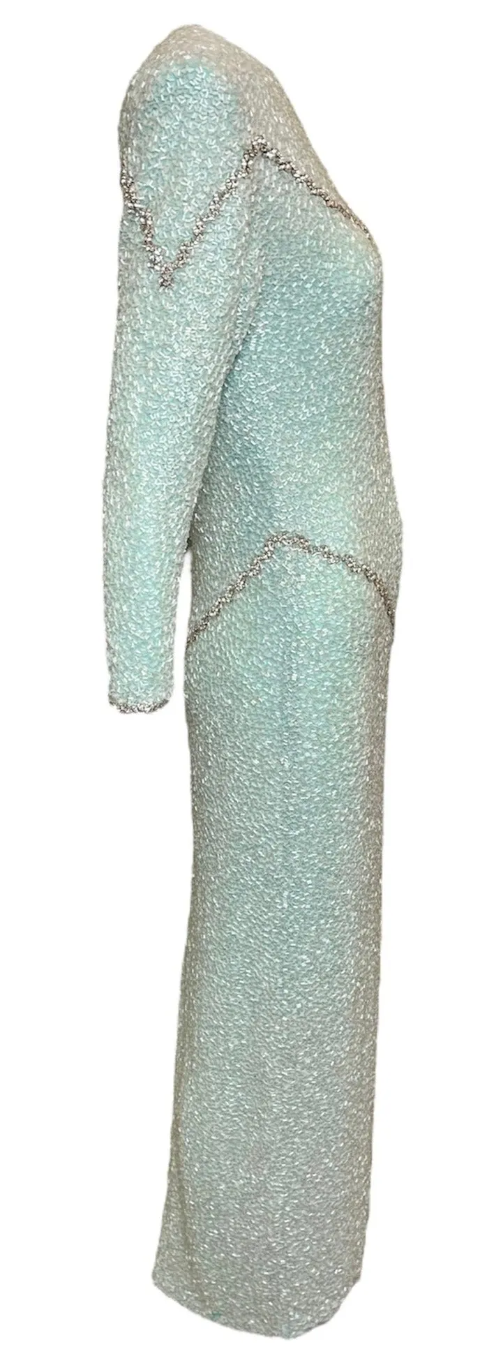 Galanos 80s Heavily Embellished Seafoam Green Gown