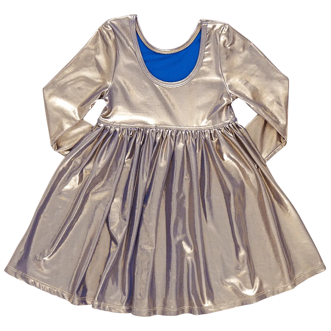 Girls Dress | Lame: Steph- Blue/Gold | Pink Chicken