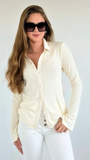 Glam Button-Up Top- Ivory