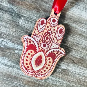 Gold & Red Hamsa Wooden Decoration