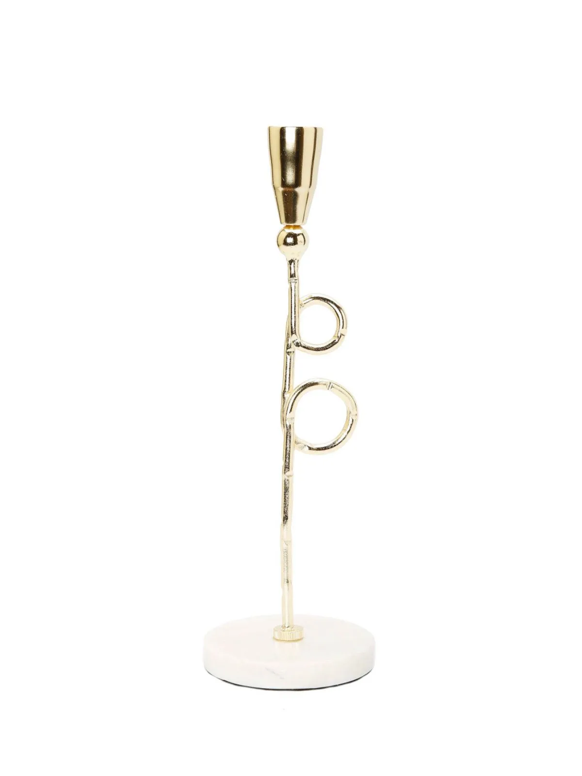 Gold Circular Loop Taper Candle Holder On Marble Base (2 Sizes)