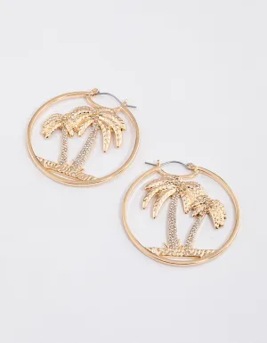 Gold Glamorous Palm Tree Hoop Earrings