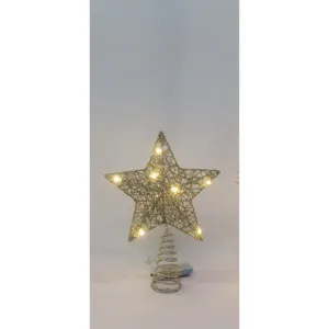 Gold Metal Wire Glitter Light Up Star Tree Topper with 10 LED lights