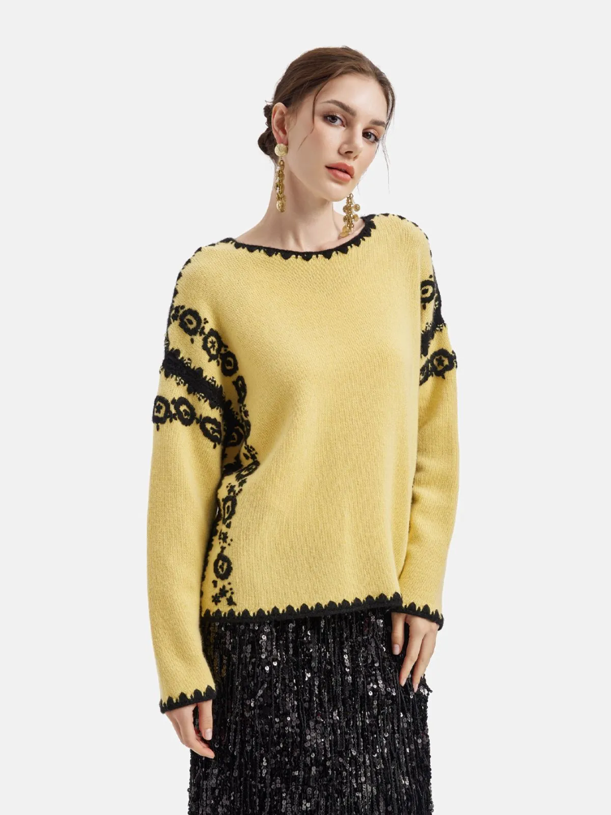 Hand-Crocheted 3D Floral Cashmere Sweater