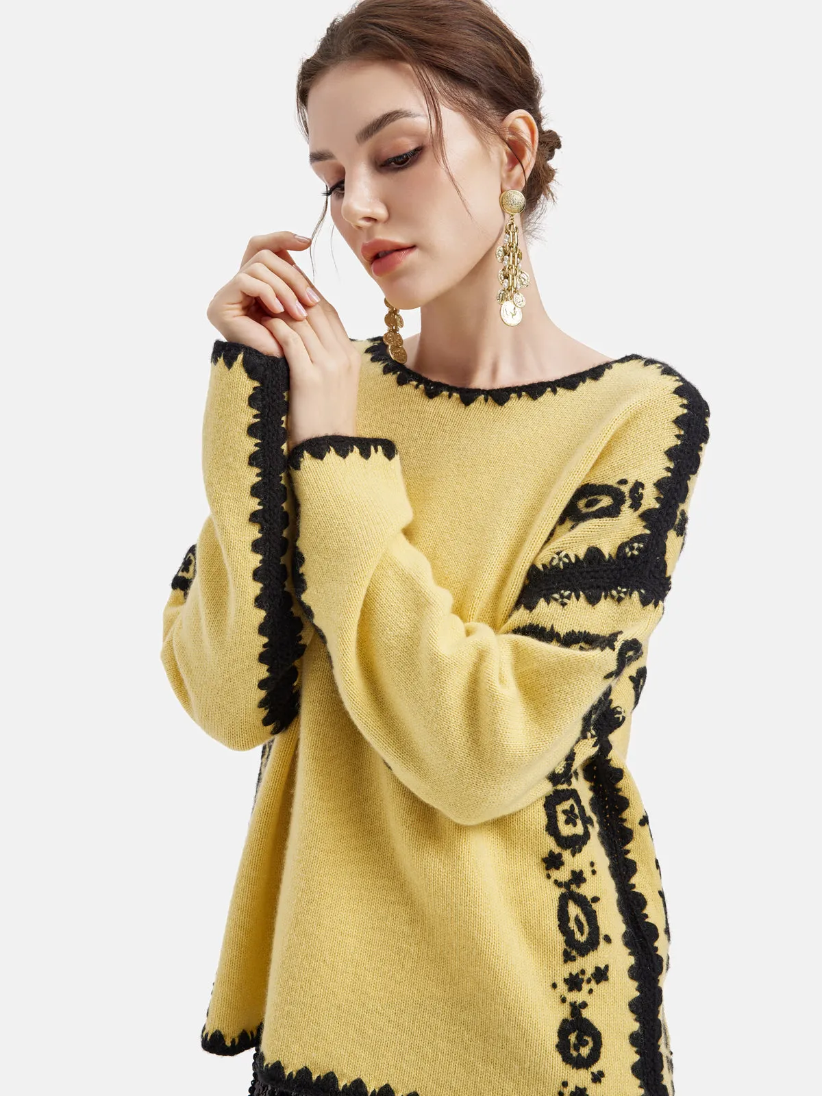 Hand-Crocheted 3D Floral Cashmere Sweater