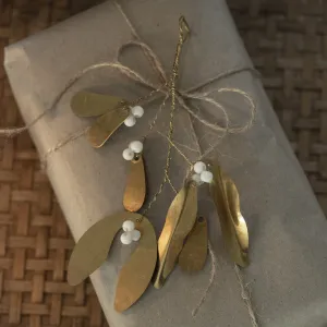 Hanging Brass Mistletoe with White Beads