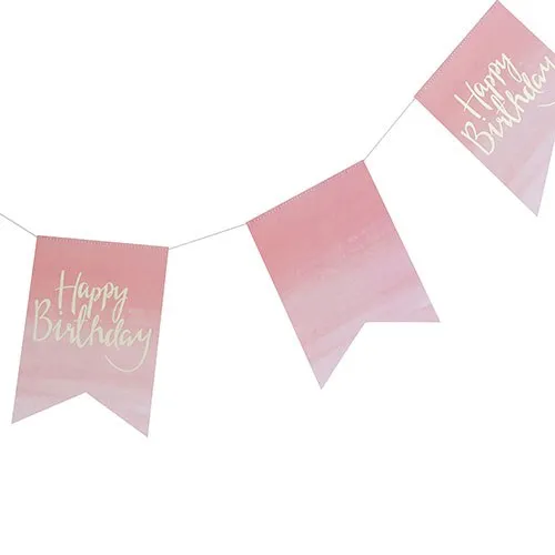 HAPPY BIRTHDAY BANNER - PINK WATERCOLOUR