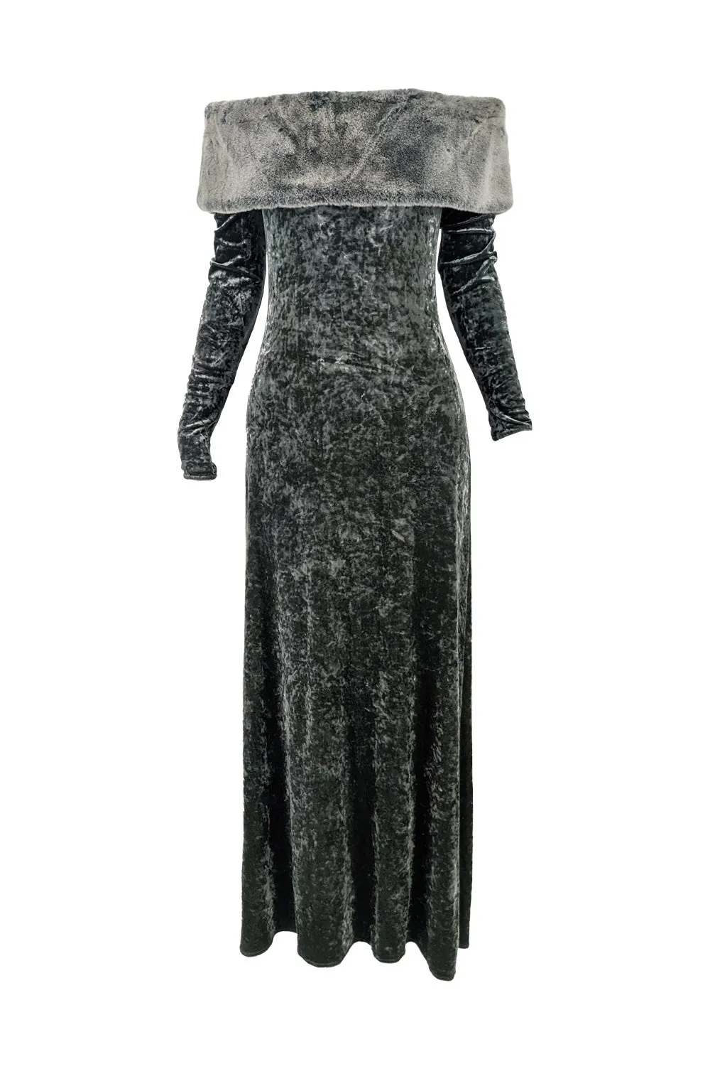 Harrods Vintage Crushed Velour & Faux Fur Evening Gown, 1980s