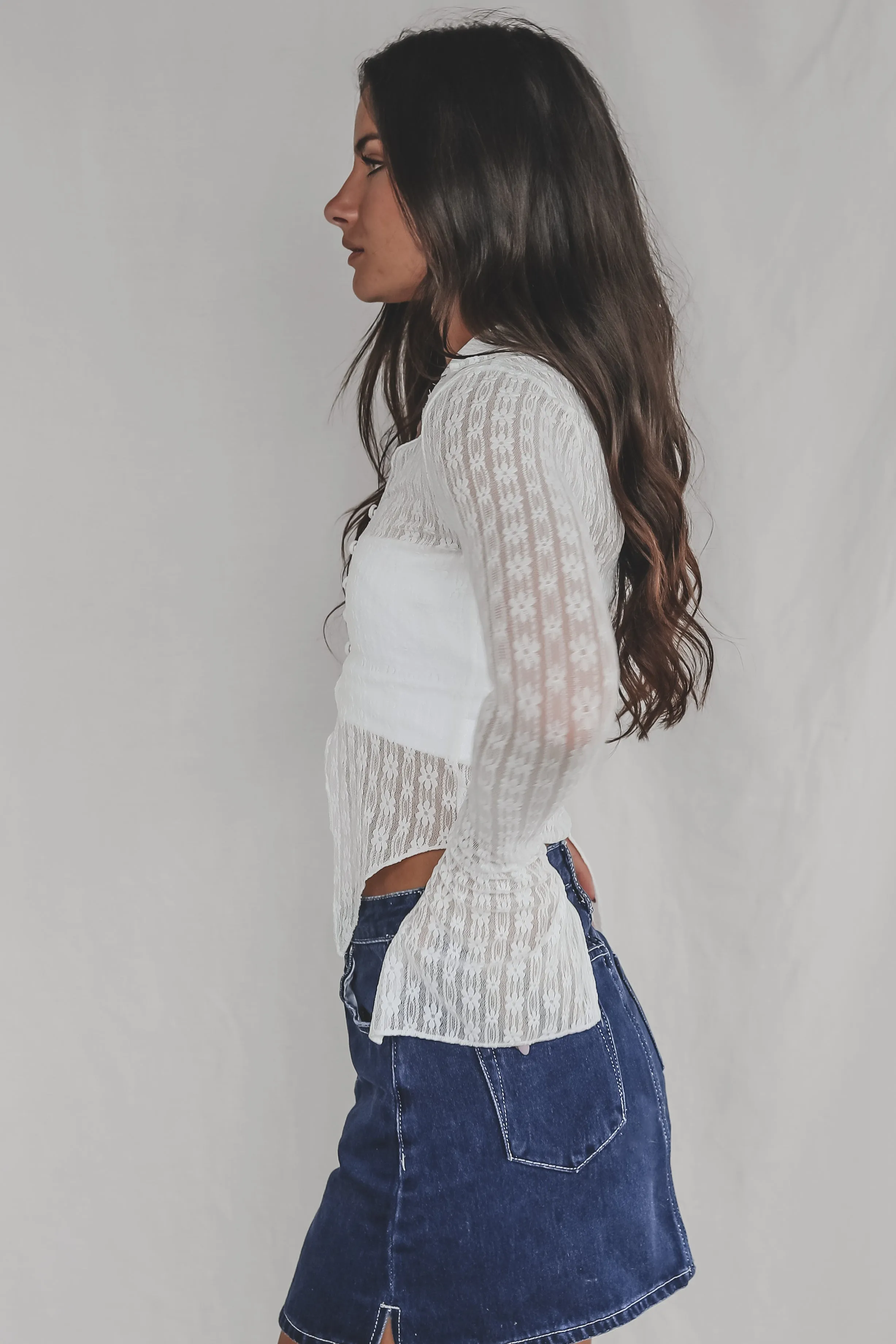 Heavenly Dainty White Lace Top Long Sleeve Top