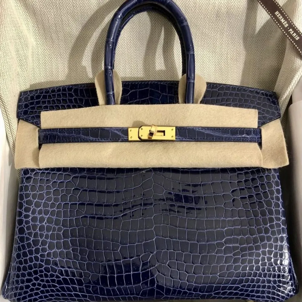 Hermès Birkin 25 Bleu Encre Crocodile Porosus Lisse Gold Hardware GHW