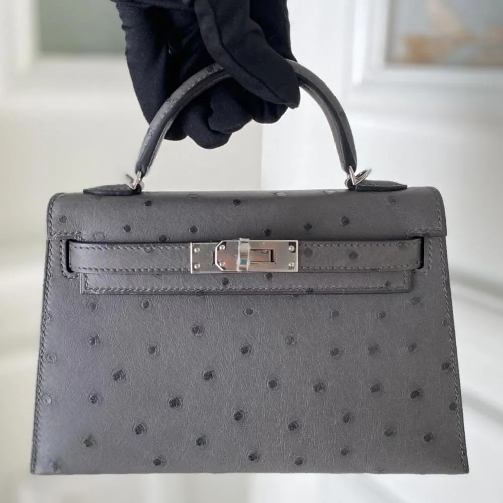 Hermès Kelly 20 Graphite Sellier Ostrich Palladium Hardware PHW