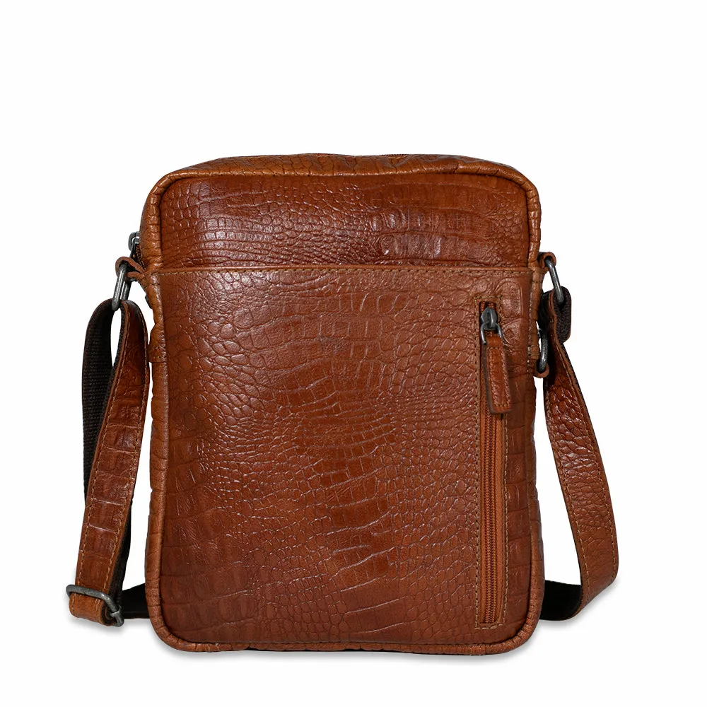 Hornback Croco Slim Crossbody w/Zippered Front Pocket #HB213