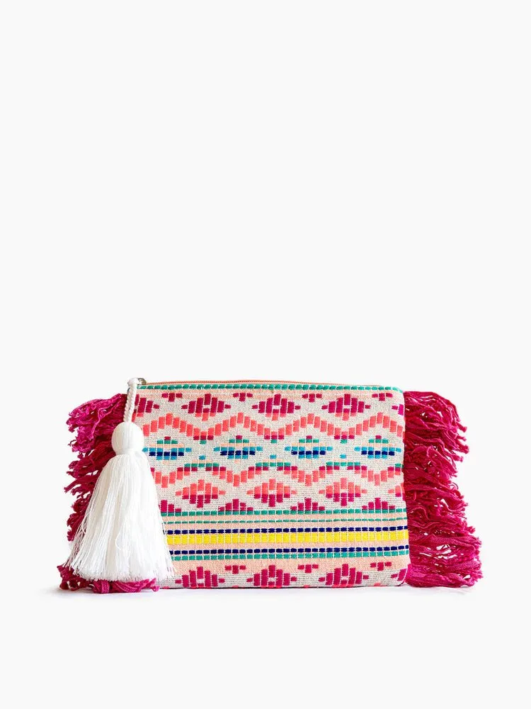 Hot Pink Fringe Cotton Pouch