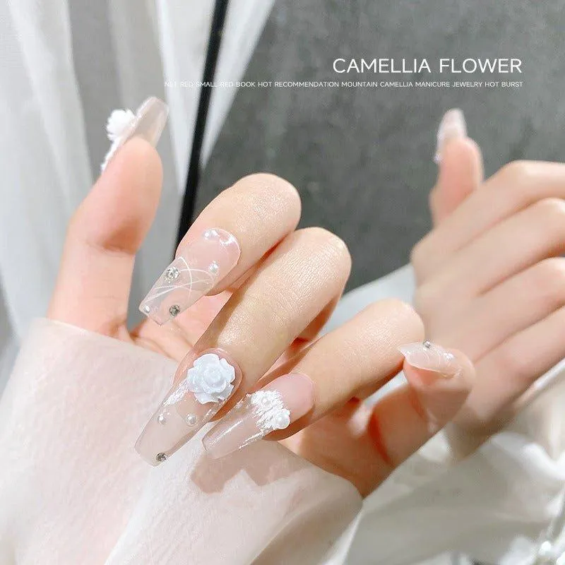 Ice translucent color three-dimensional camellia manicure accessories Light translucent ice translucent pearl color AC-030014