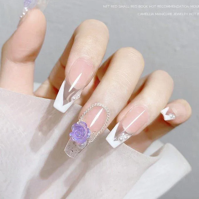 Ice translucent color three-dimensional camellia manicure accessories Light translucent ice translucent pearl color AC-030014