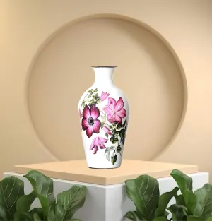 Impression Gallery Flower Vase for Home and Office Decoration (12 x 7 inch) Iron Vase (12" White with Rose Print)