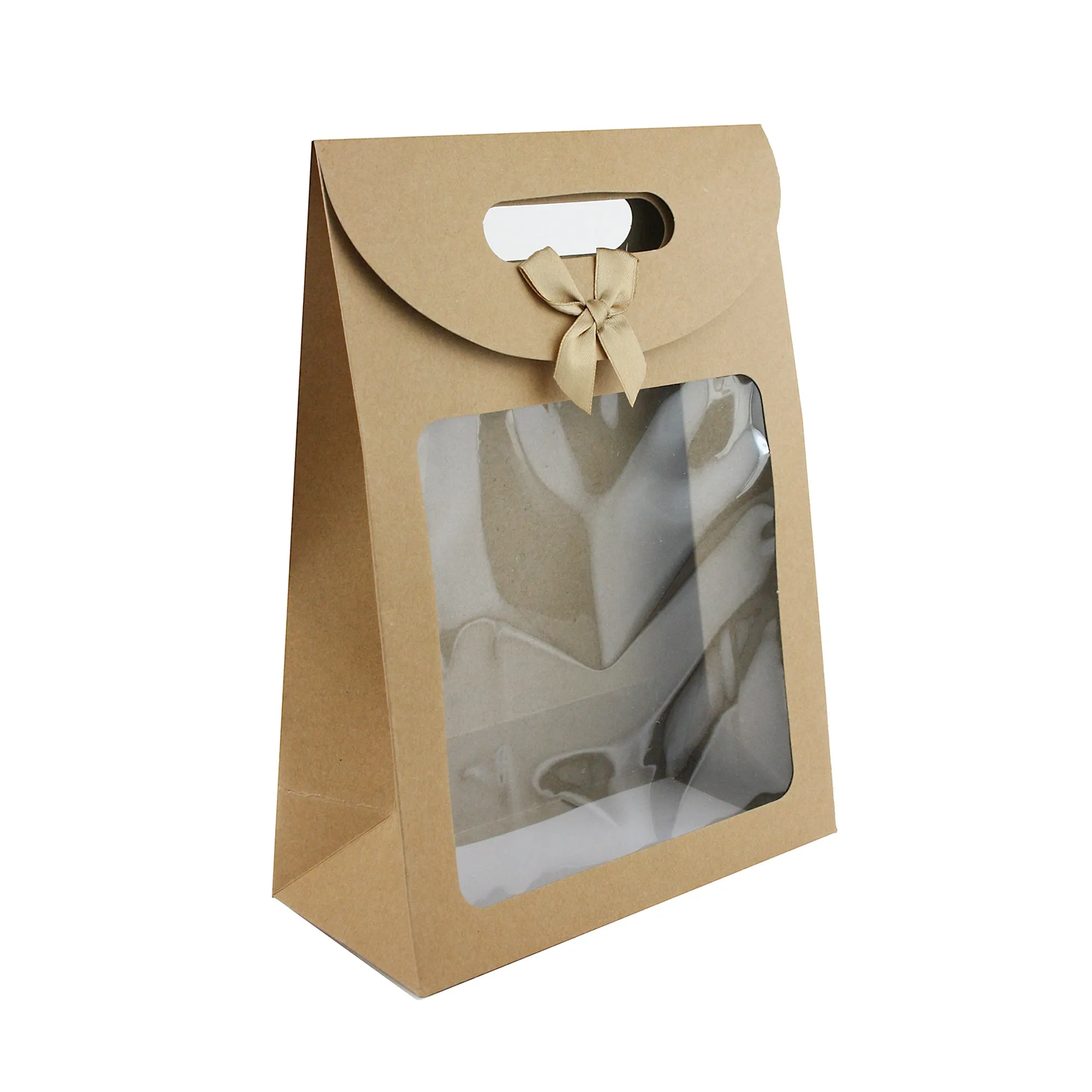 Kraft Gift Box Bags with Bow & Handle - Pack of 12 (Sizes Available)