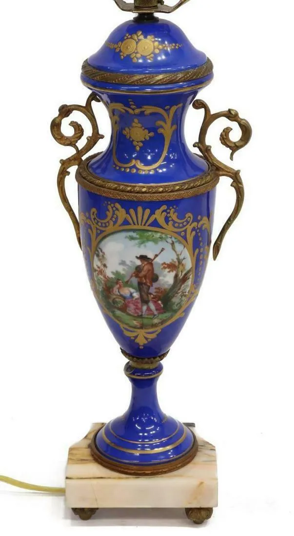 Lamp, Sevres Style, Hand Painted Figural Scene, Blue, Table, Exquisite Vintage!!