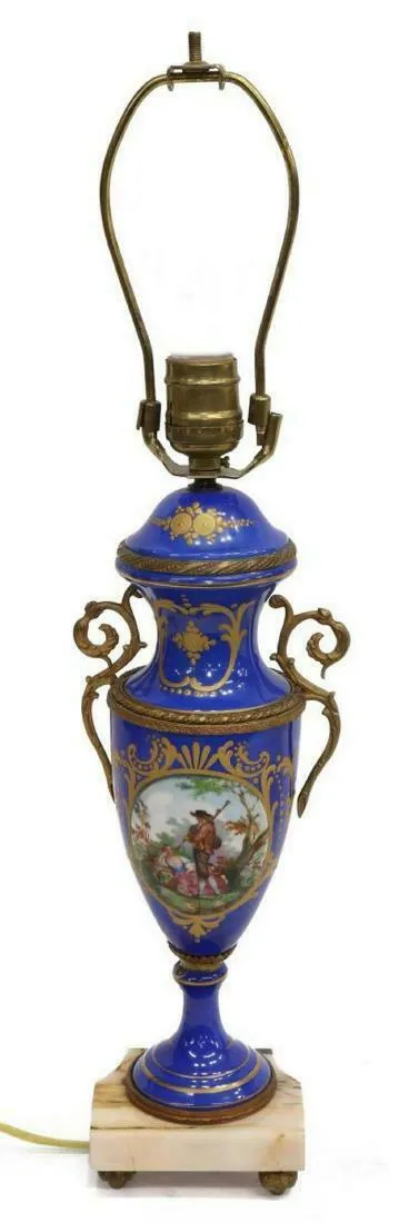 Lamp, Sevres Style, Hand Painted Figural Scene, Blue, Table, Exquisite Vintage!!