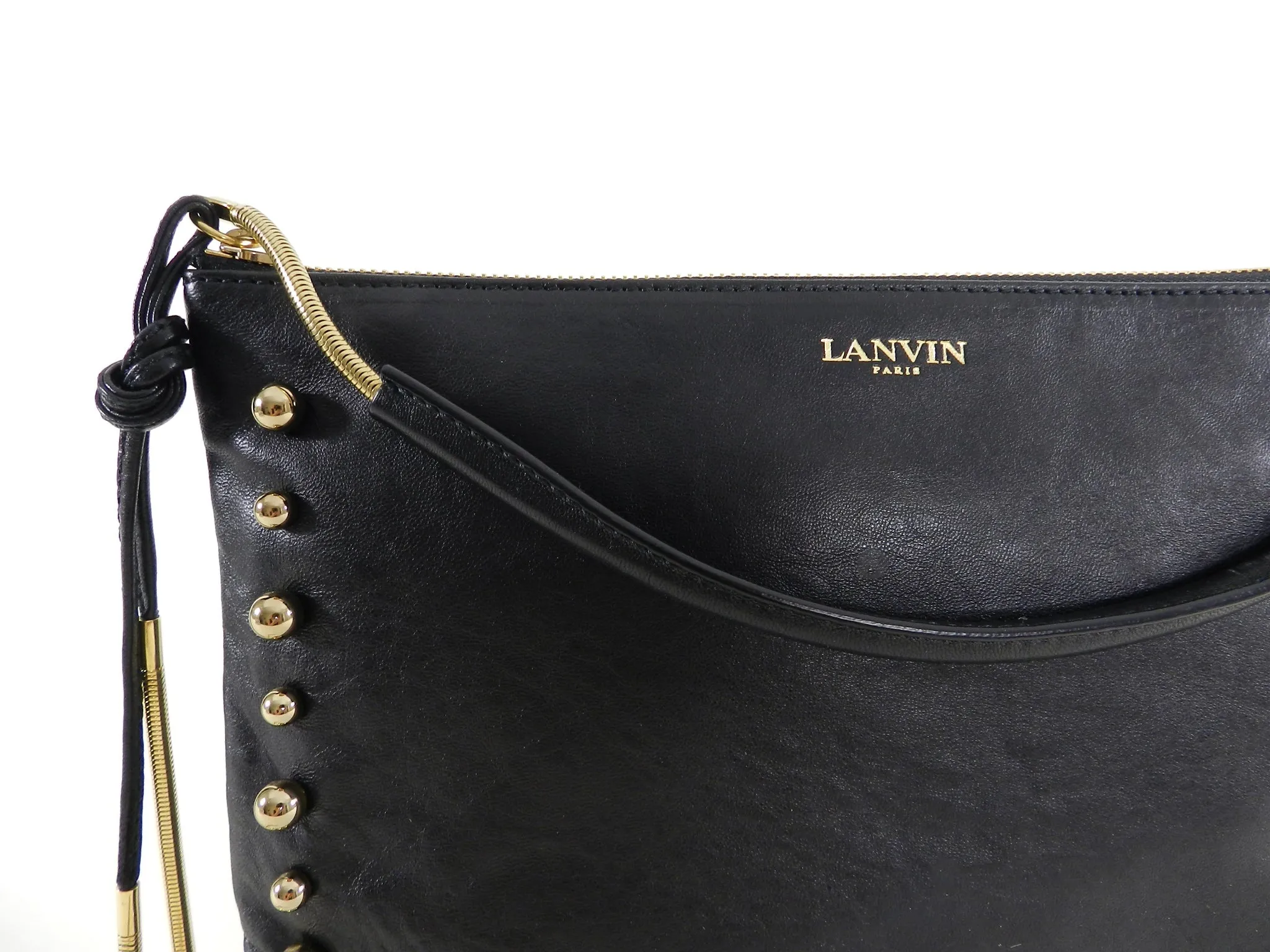 Lanvin Resort 2015 Black Leather Bag with Gold Chain Fringe and Beads