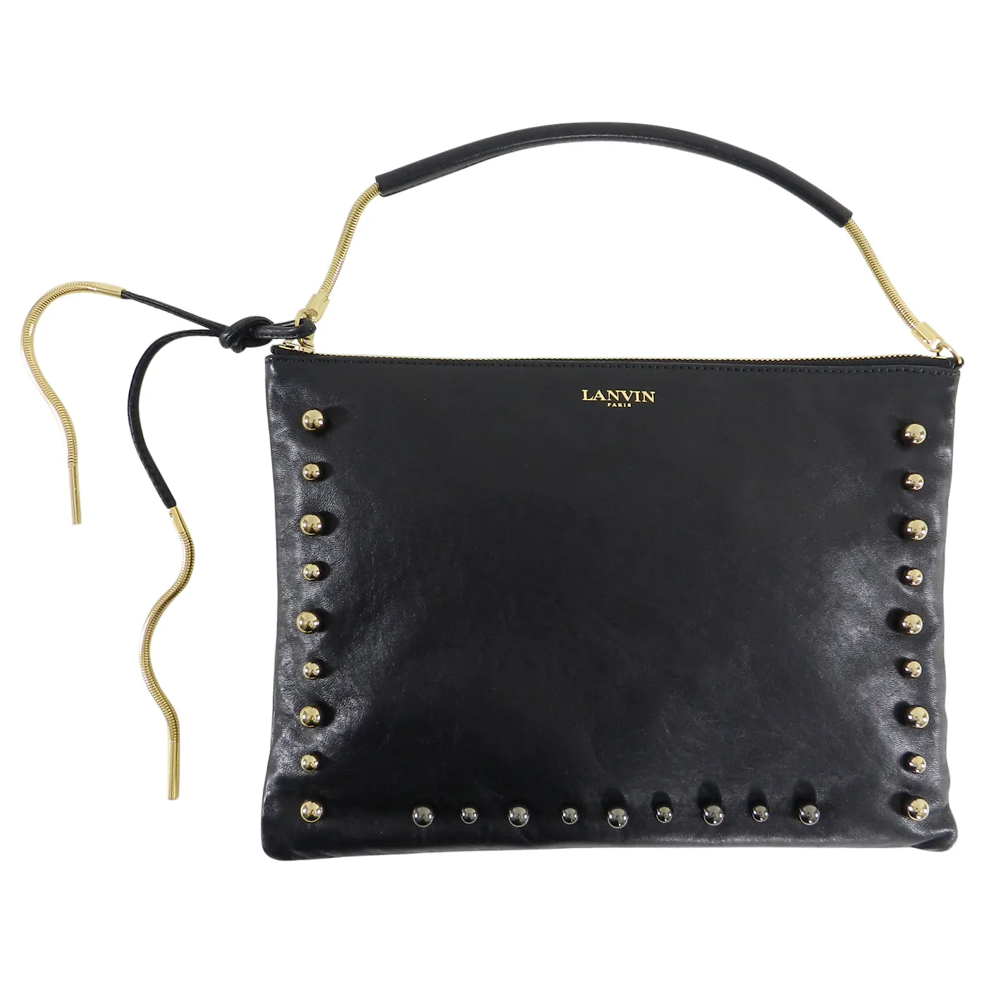 Lanvin Resort 2015 Black Leather Bag with Gold Chain Fringe and Beads