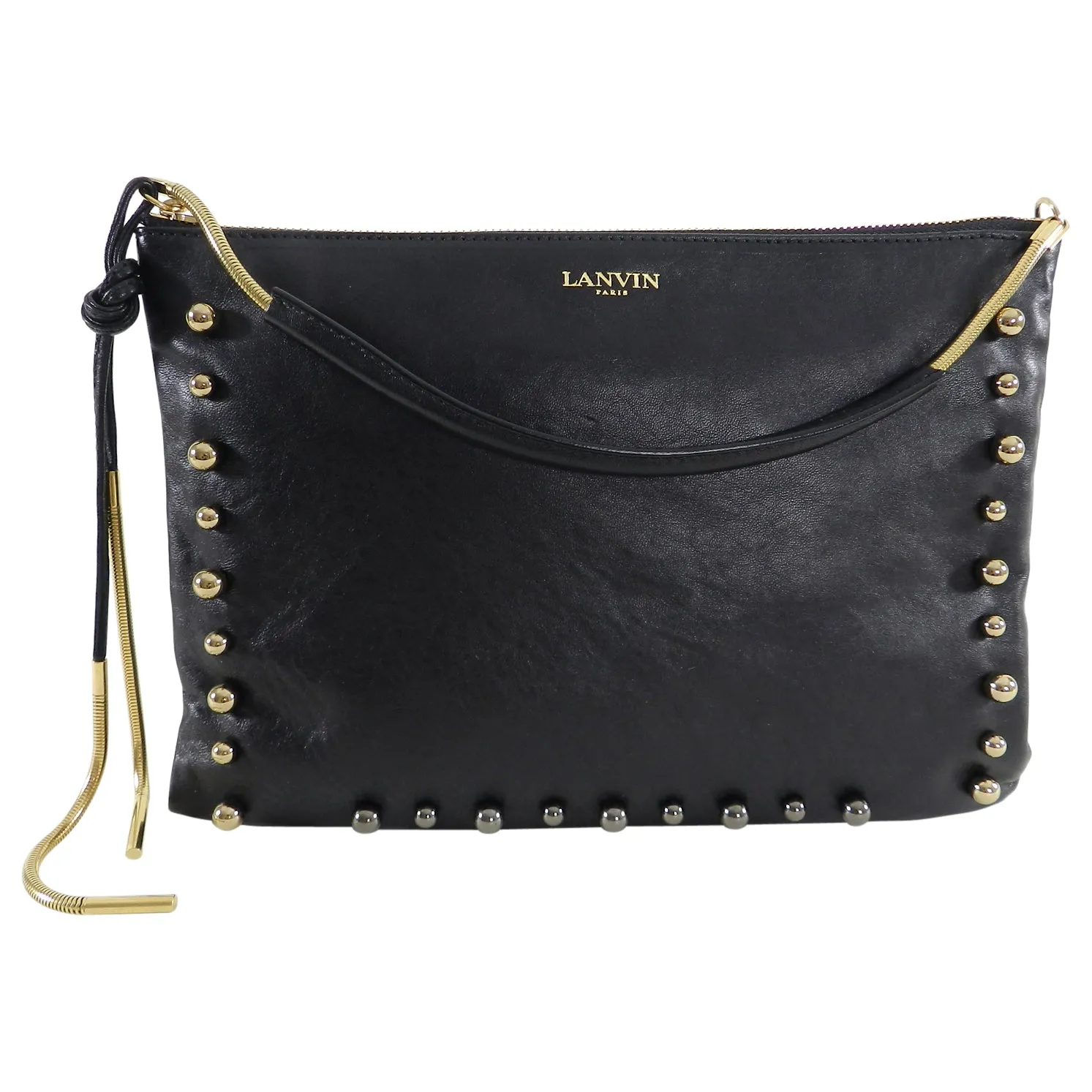 Lanvin Resort 2015 Black Leather Bag with Gold Chain Fringe and Beads